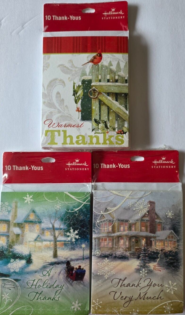 Hallmark Christmas Thank You Cards Lot 30 Thomas Kinkade Marjolein Bastin NOS